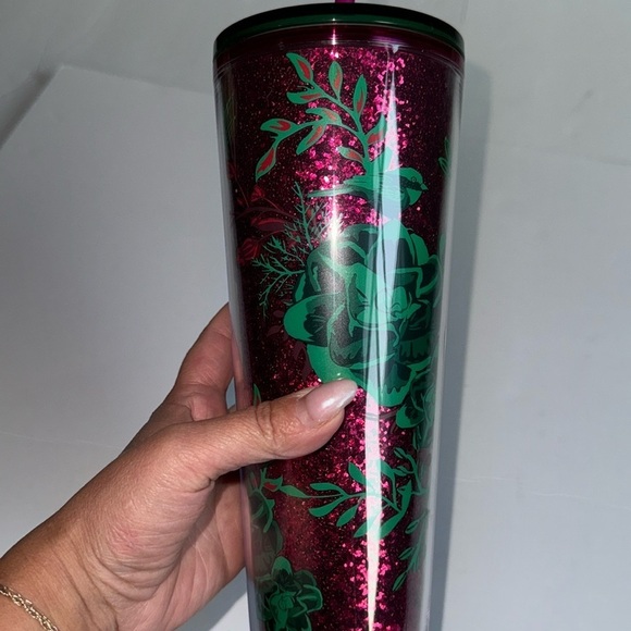 Starbucks Christmas Holiday 2022 Flowers Glitter 24 oz Cold Cup Tumbler *new - Picture 2 of 8